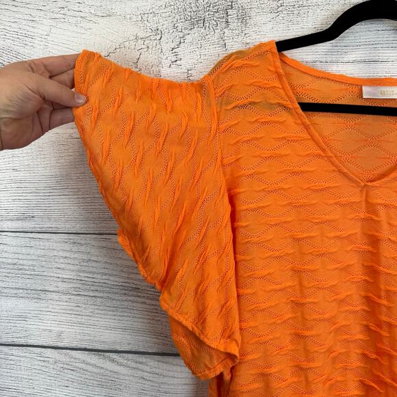 Belle by Kim Gravel V-Neck Textured Blouses - Pink and Orange - Picture 10 of 13